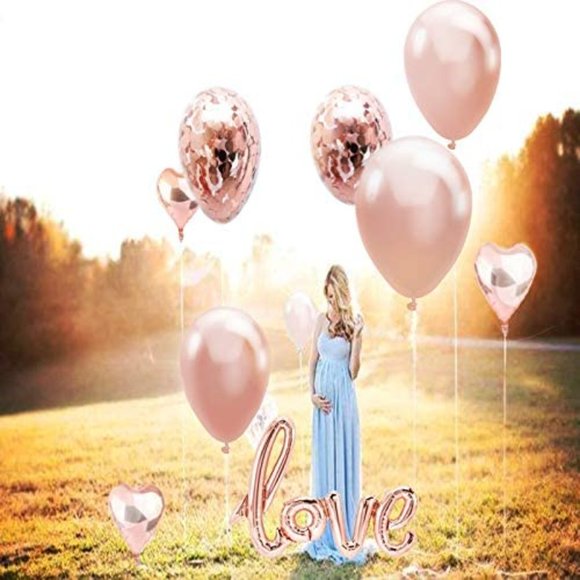 Rose Gold Love Balloons , Rose Gold Balloons & Rose Gold Confetti Balloons 17 Pc - Picture 2 of 7